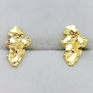 10k Solid Yellow Gold Nugget Stud Earrings Men Women